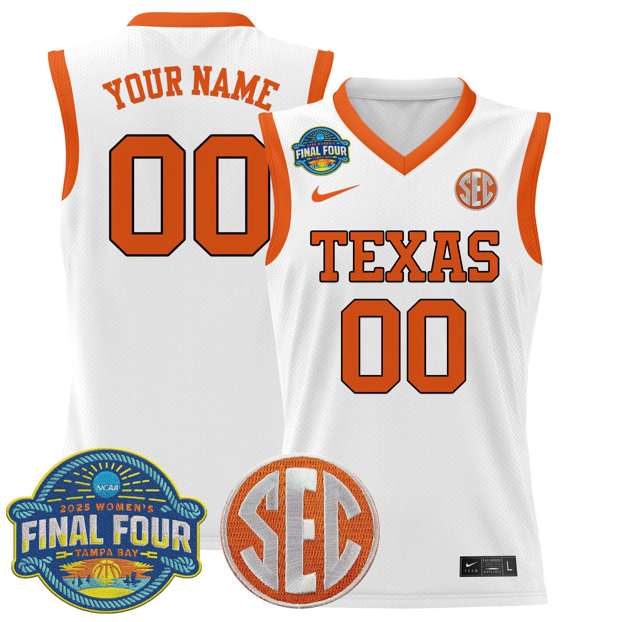 Men Texas Longhorns White 2025 Nike Final Four Patch Lightweight Basketball Custom NCAA Jersey
